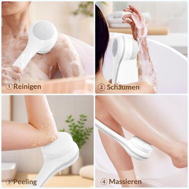 Електрична щітка для спини, м'яка ексфоліація, довгоручна душова щітка, допомога у нанесенні крему для жінок, чоловіків, людей похилого віку, глибоке очищення для всіх типів шкіри, гарна піна - Рожева (Перламутровий)