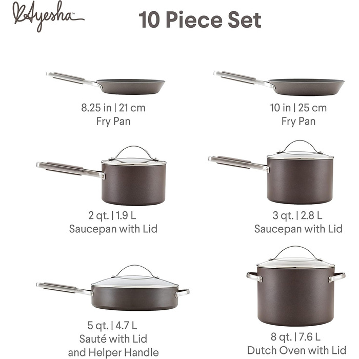 Набір кухонного посуду Ayesha Curry, 10 предметів, антипригарне покриття, антрацит