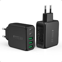 Мережевий адаптер USB C 50W 5 портів (2 USB C + 3 USB A) для iPhone, iPad, Samsung Galaxy, Google - білий/чорний