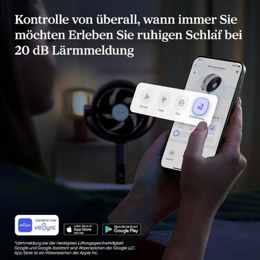 Вентилятор Levoit 20dB з керуванням через APP та Alexa, DC мотор, 30м, 4 режими, 12 швидкостей, таймер 12 годин, сірий, 110 см