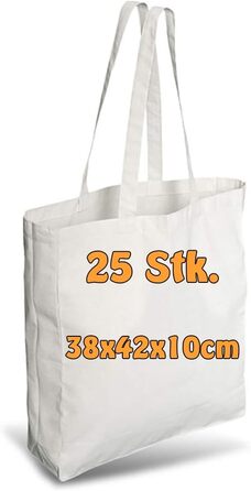 Cottonbagjoe Shopping Bags | 38x42x10 cm | Side and bottom pleats | with long handles | Jute bags | Cotton bags for painting, printing | DIY (150 pcs, White)