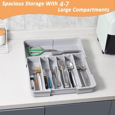 Органайзер для столових приборів ZHUlYIWIN в шухляду, розсувний, з тримачами для ножів (сірий)