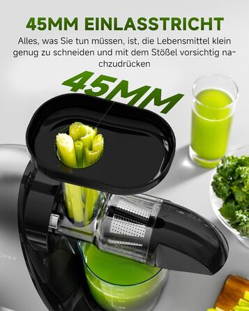 Електричний соковичавник AMZCHEF для овочів та фруктів - Slow Juicer з функцією реверсивного подрібнення, без фільтру, з щіткою та 2 чашками, сріблястий (30x19.6x30 см)