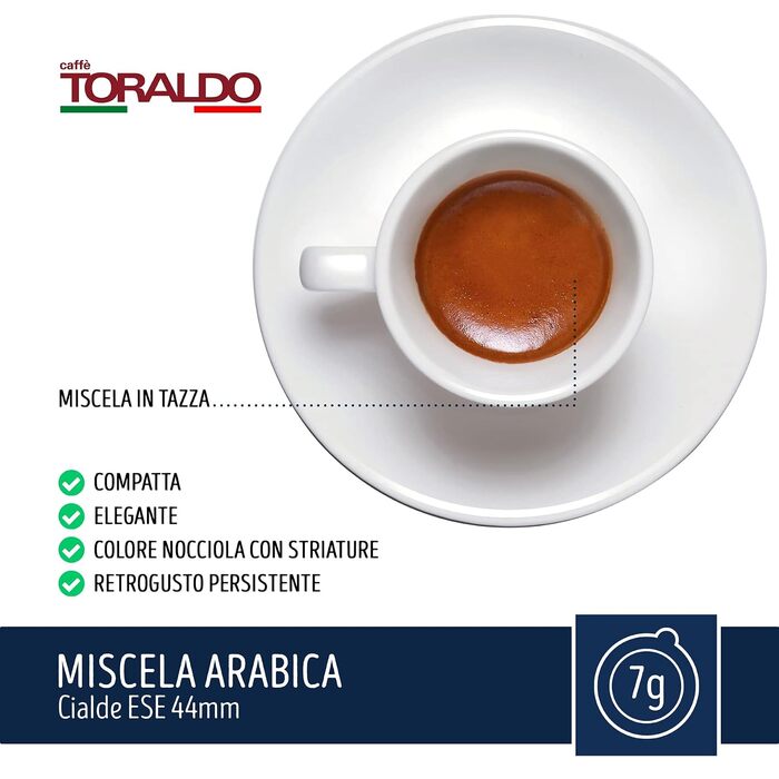 Кава Caffè Toraldo Miscela Arabica в падах ESE 44, 7г x 150 шт, 100% арабіка