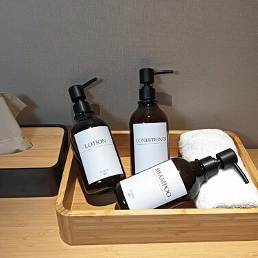 Набір дозаторів для мила та шампуню на стіну, 500 мл, 3 шт. з етикетками, без свердління, для ванної кімнати, янтарно-коричневий, чорний насос