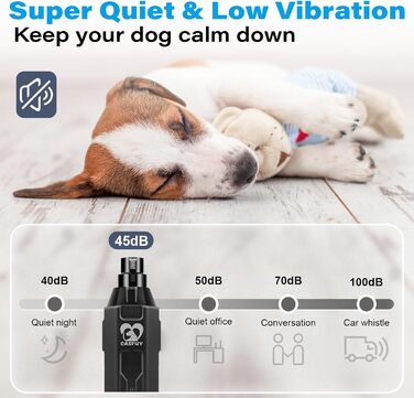 Електричний точило для собачих кігтів Casfuy 6-ступінчате - Безшумний, акумуляторний тример для собак великих, середніх та малих порід (сірий)