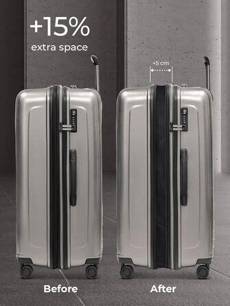 Набір валіз REDOLZ Essentials 14: S (55 см, кишенька для ноутбука), M (66 см), L (77 см). Розширювані, ультралегкі, з TSA-замком та 4 колесами. Колір: Coffee Grey Metallic