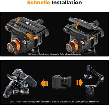 Штатив для камери K&F CONCEPT VA3+BV20: відео штатив з поворотним кріпленням, 184 см, для DSLR, відеокамер