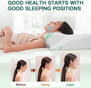 Подушка для шиї та голови 2 в 1 з ефектом пам'яті (Memory Foam), 60x40x12/14 см, біла