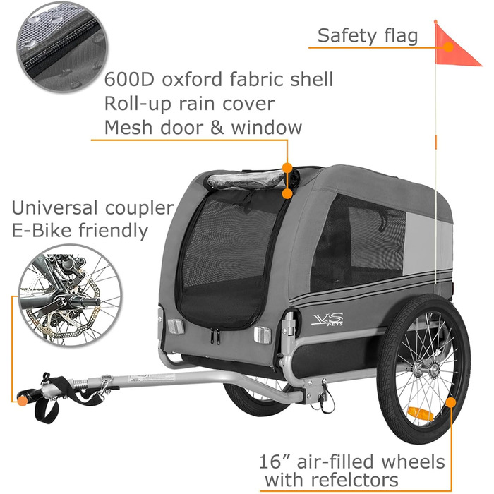 Tiggo VS Pets M: Фаркоп для собак, велосипедний причіп для собак, сірий