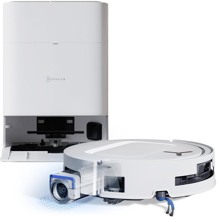 Робот-пилосос ECOVACS DEEBOT T80 Omni з функцією миття підлоги, 18000 Па, OZMO Roller, автоматичне миття мопів, ZeroTangle 3.0, миття гарячою водою (40-75°C), білий