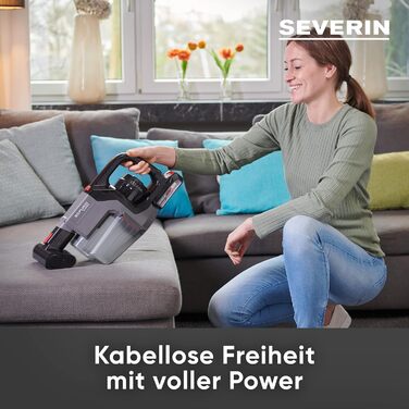 SEVERIN SEPURO акумуляторний ручний та стійковий пилосос з інноваційною технологією пилозбірників та акумулятором Einhell Power, бездротовий пилосос з мішком для алергіків, акумуляторний пилосос, HV 7185 (безмішковий варіант)