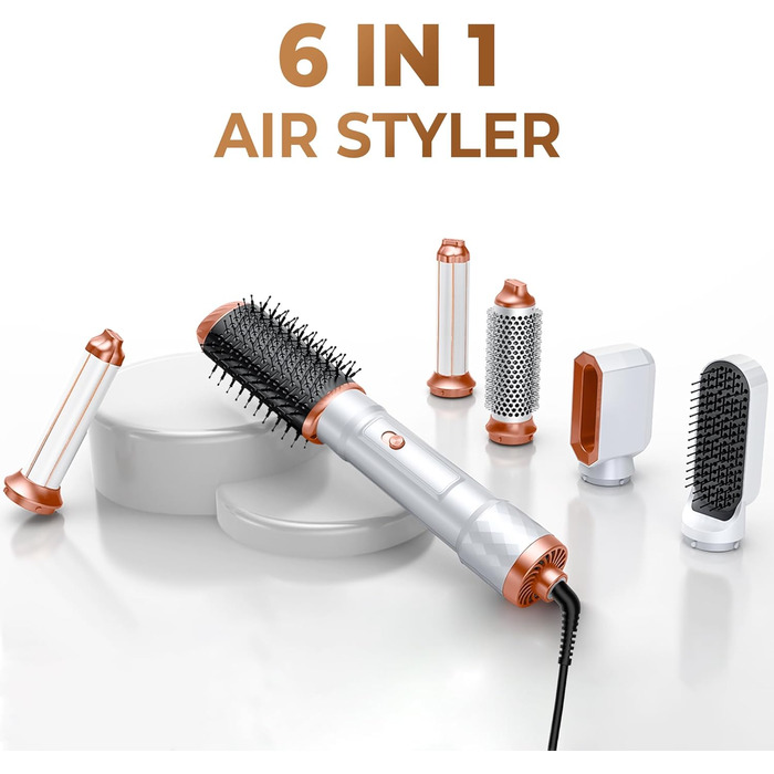 Мультистайлер для волосся 6 в 1: фен, плойка, щітка, дифузор, 1000W (білий/сірий)