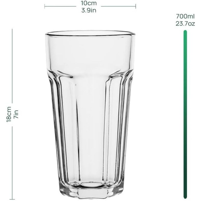 Cocktail Glasses Large Drinking Glasses Caipirinha Glasses | 630 ml | Set of 6 | Cocktail Highball Water Glass Set XXL Tumblers Retro Design | Dishwasher Safe | Collection Alva | Transparent