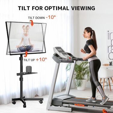 Підставка для телевізора на колесах для 23-60 дюймів - регульована по висоті, мобільна, з полицею для медіа, для офісу, вітальні, геймінгу, витримує до 40 кг, VESA до 400x400 мм, чорна