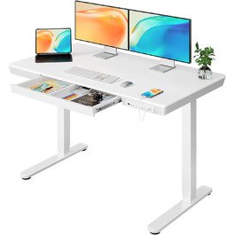 Електричний стіл ErGear 120x60 см з регулюванням висоти, шухлядою і цільною білою дерев'яною стільницею для дому та офісу
