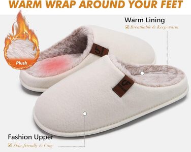 COFACE Халаці домашні жіночі з фетру, теплі, зручні, пухнасті, з м'якою підкладкою, з антиковзною гумовою підошвою для дому та вулиці (Бежево-білий, 41 EU)