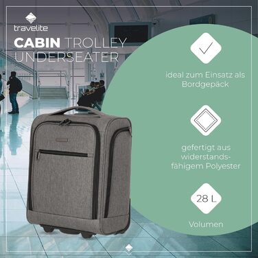 Чемодан ручної поклажі Travelite, 43 см, 28 л, з сумкою для ліквідів, 2 колеса, антрацит