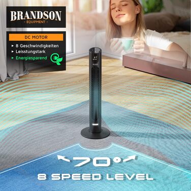 Вентилятор DC Brandson з пультом керування - тихий, 8 швидкостей, Sleep Mode, осциляція, 4 режими, дисплей, енергозберігаючий