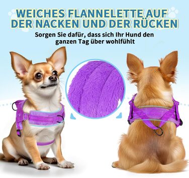 Нашийник для собак середніх та маленьких порід, м'який, не тягне, з 2 карабінами, легкий, світловідбиваючий, чорний (S, фіолетовий)