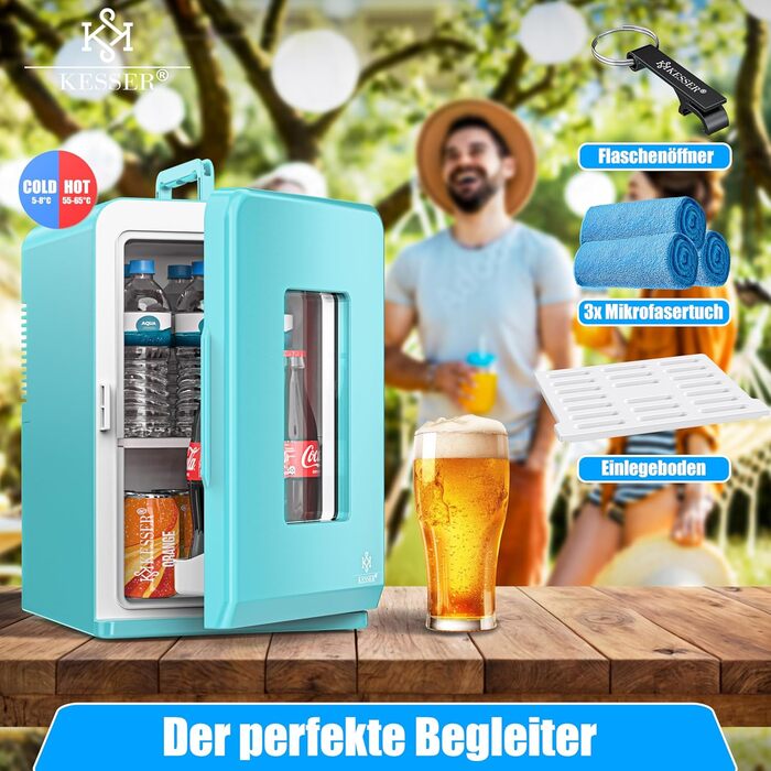 KESSER® Міні холодильник/термобокс 2в1, 15л, 220-240V/12V, для авто, офісу, кемпінгу, блакитний