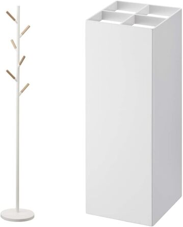 Yamazaki 2814 PLAIN Wardrobe, white, steel/wood, minimalist, 28 x 28 x 177 cm (White, Bundle with umbrella stand, One Size)