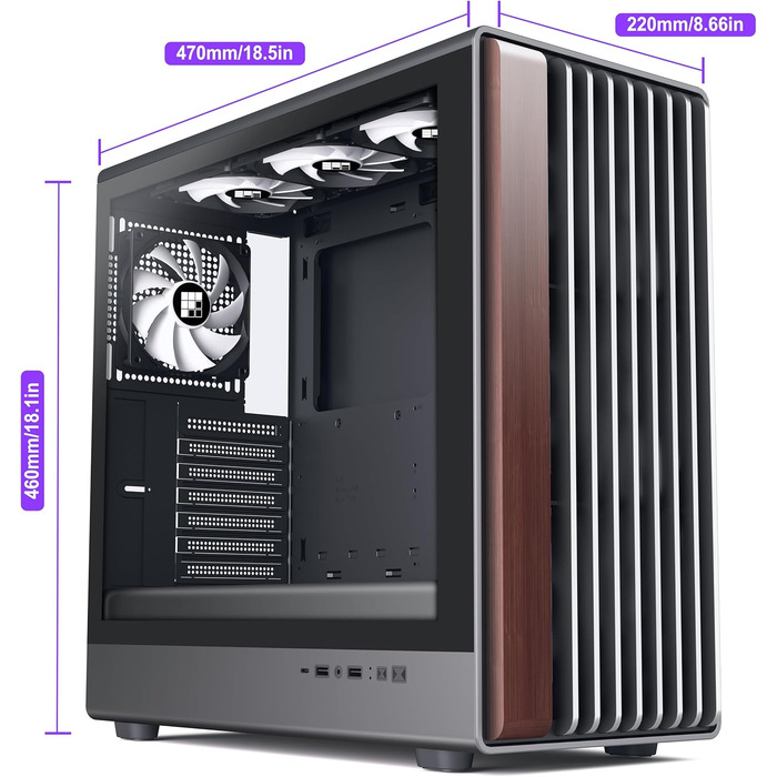 Корпус для ПК FOIFKIN з дерев'яною передньою панеллю з горіха, 4 PWM ARGB вентилятори, ATX Mid-Tower, USB Type-C, M.2, чорний
