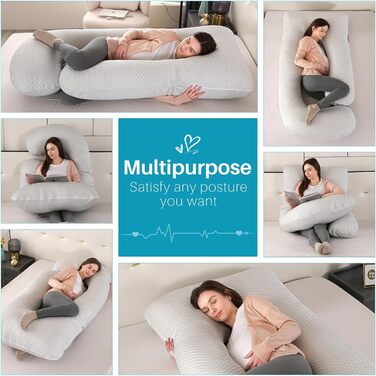 Подушка для вагітних GKXLH – підтримка спини, живота та стегон, J-подібна форма, знімний охолоджуючий чохол, сірий колір