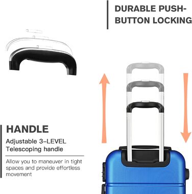 Валіза ручної поклажі KONO з колесами, жорсткий корпус, Trolley 55x38x22 см, 33 літри, ABS, блакитний