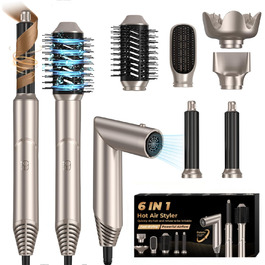 UKLISS 6-в-1 Airstyler: Фен-щітка, локони, укладка, іонізація 60 000 U/min, золотий