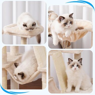 Котячий будиночок з когтеточкою Hey-Brother MPJ019-SW, 135 см, бежевий: будиночок, гамак, іграшка, платформа