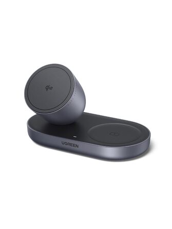 Зарядний пристрій бездротовий UGREEN 2-в-1 MagSafe 15W Qi2 для iPhone 17/16/15/14/13/12 та AirPods, кабель 1м (Чорний)