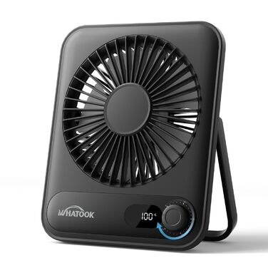 Портативний USB вентилятор WHATOOK з акумулятором 5000mAh, регулювання швидкості, LED-дисплей, чорний