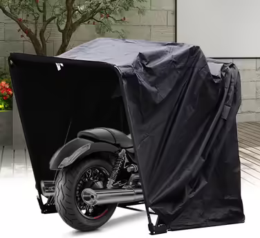 HOARLICN Waterproof Motorcycle Tent Garage, Black Folding Garage Motorcycle Shelter Universal Folding Garage Motorcycle Shelter Cover 270 cm x 105 cm x 155 cm For a 103-inch Motorcycle