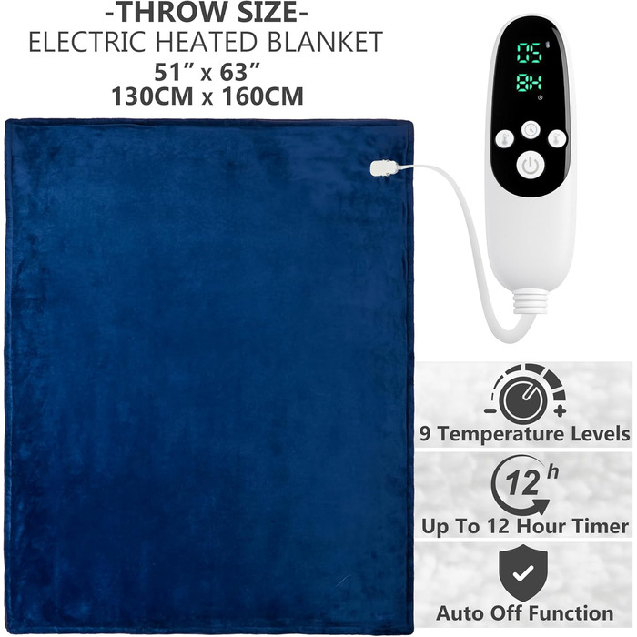 Електрична ковдра Kingsize König EU, м'яка Sherpa Fleecedecke, 230x265 см, 9 режимів нагріву, таймер 12 годин, тепла ковдра - подарунок