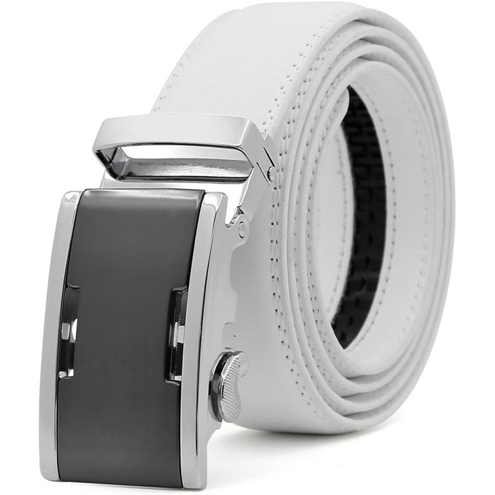 Чоловічий шкіряний ремінь на пряжці з автоматичною застібкою, 35 мм, білий, 110 см (розмір 33'-39') / 130 см (розмір 41'-44')
