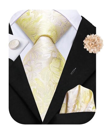 Краватка чоловіча Hi-Tie класична з краватковою галстуком та нагрудною хустиною (бежевий, слонова кістка)