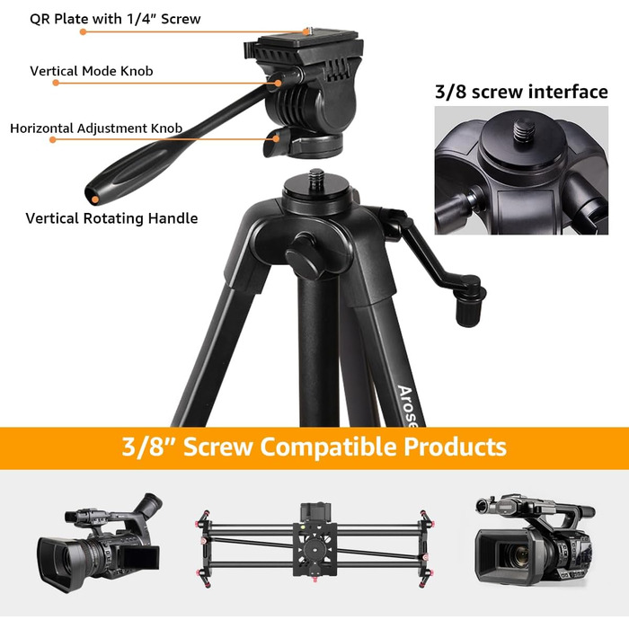 Штатив для камери 175см з Fluid-головкою: для Sony, Nikon, Canon, TikTok, Vlog (алюміній)