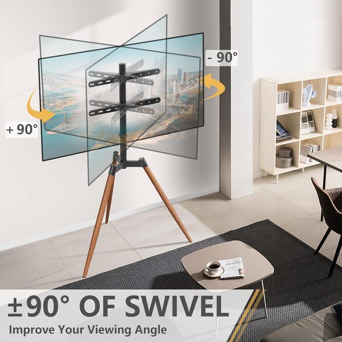 RFIVER Adjustable TV Stand with Swivel - Fits 32-65 Inch TVs, VESA 400x400, 35kg Weight Capacity (Red-Brown)