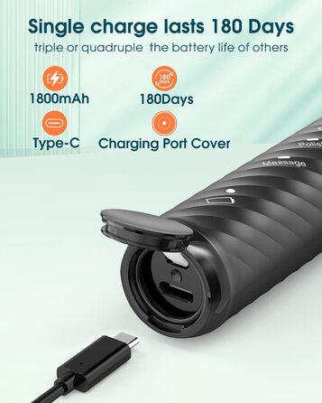 Електрична зубна щітка для дорослих з 6 насадками, перезаряджувана звукова щітка, чорна (1 шт.)