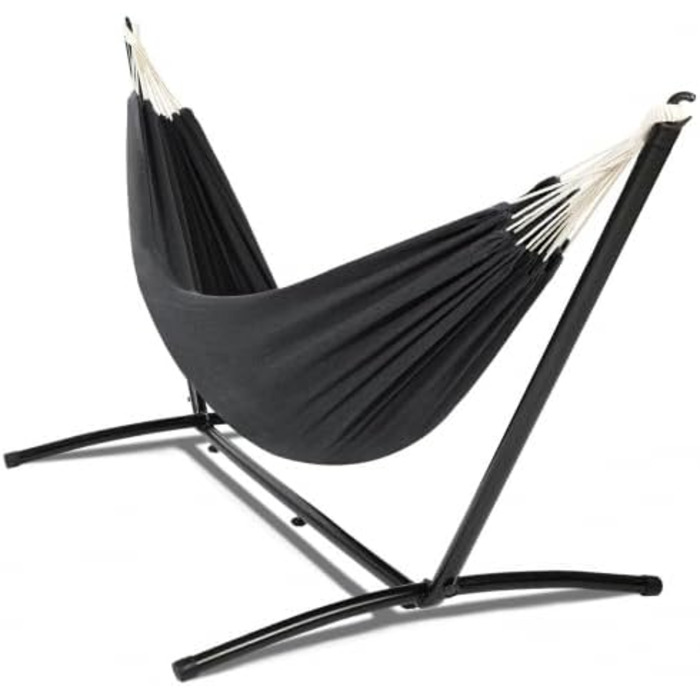 Hammock with metal stand and gray fabric, garden hammock holder