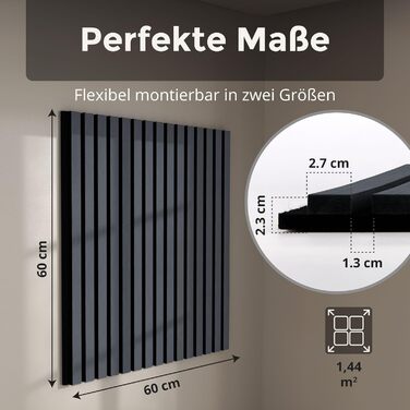 Акустичні панелі з дерева для стін 60x60 см, набір 4 шт, шумоізоляційні стінові панелі з ламелями, колір дуб чорний