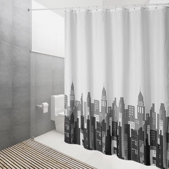 Шторка для душу DUFU, водонепроникна та пральна, 180x200 см, темно-сіра | Поліестер, 12 гачків, швидковисихаюча, напівпрозора