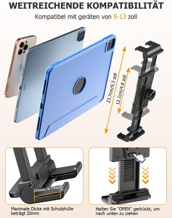 Утримувач для планшету в авто OHLPRO - розсувний, 48 см, універсальний, сумісний з iPad, смартфонами, Switch, з металевими кільцями