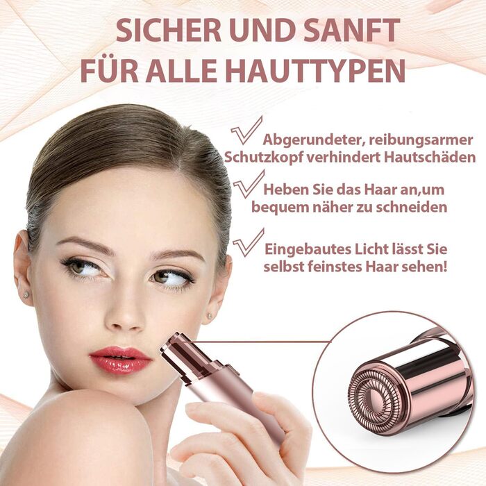 Епілятор для обличчя Rosenblüte для жінок, безболісний, акумуляторний, з 2 змінними головками