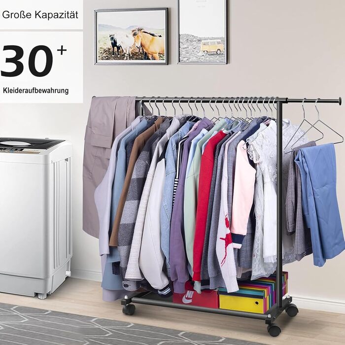 MISSLO Small Clothes Rack for Hanging Clothes, Rolling Garment Rod Stable for Kids, Toddler, Baby, Little Girls, Adults (Black)