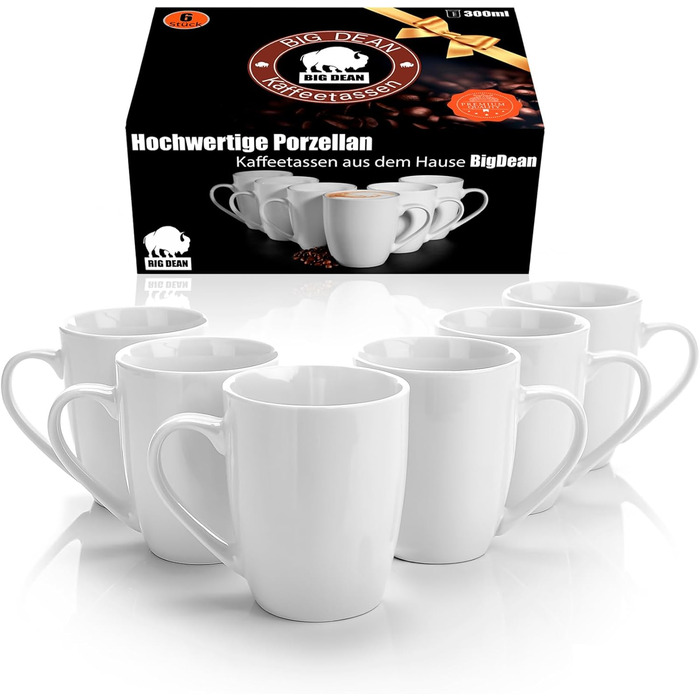 6 порцелянових чашок для кави 300 мл - набір з 6 чашок, білі, для розмальовування, у подарунковій коробці