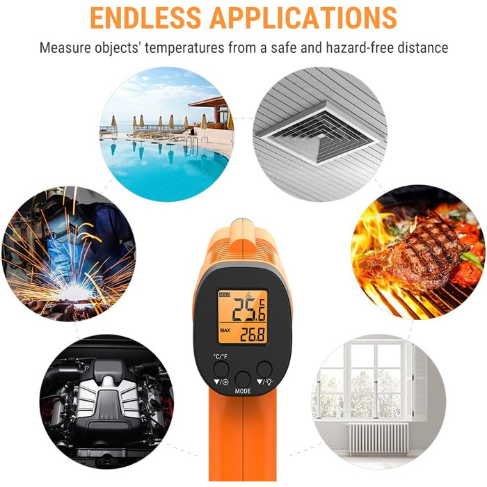 Інфрачервоний термометр ThermoPro TP30 -50°C ~ 550°C, вимірювання температури, лазерний, MAX/MIN/AVG, для клімату, авто, підлоги, °C/°F