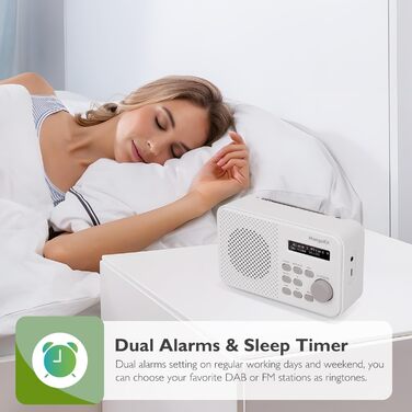 MD5 Стерео Радіо DAB з Bluetooth 5.3 та 2.4' Кольоровим Дисплеєм, Портативне Цифрове Радіо UKW, 2.0 Стереозвук, 40 Пам'ять, Будильник, Повторний Будильник & Сон, USB-C Живлення (Від Мережі або від Батареї) (Колір: Горіх, Моно Кам'яне Сіре)