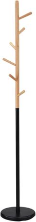 IDIMEX Clothes Rack Enrico, Elegant Standing Coat Rack with 6 Hooks, beautiful coat rack made of metal and pine wood in white/natural (black/natural)
